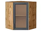 Шкаф верхний угловой остекленный Сканди Graphite Softwood Дуб Вотан 716*600*600