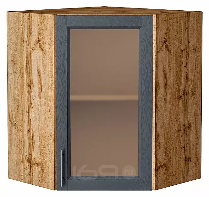 Шкаф верхний угловой остекленный Сканди Graphite Softwood Дуб Вотан 716*600*600