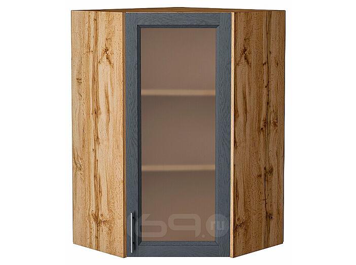 Шкаф верхний угловой остекленный Сканди Graphite Softwood Дуб Вотан 920*600*600