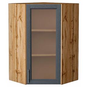 Шкаф верхний угловой остекленный Сканди Graphite Softwood Дуб Вотан 920*600*600