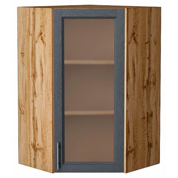 Шкаф верхний угловой остекленный Сканди Graphite Softwood Дуб Вотан 920*600*600