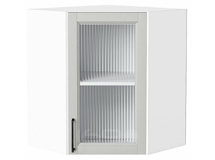 Шкаф верхний угловой остекленный Сканди Grey Silkwood/Белый 716*600*600