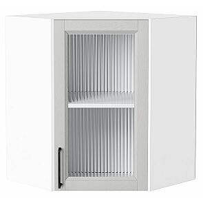 Шкаф верхний угловой остекленный Сканди Grey Silkwood/Белый 716*600*600