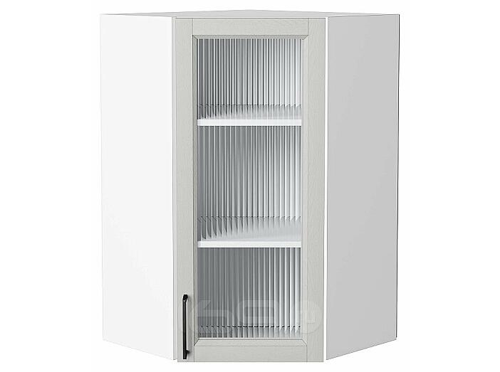 Шкаф верхний угловой остекленный Сканди Grey Silkwood/Белый 920*600*600