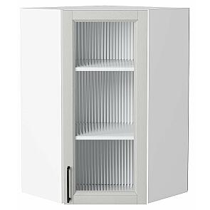Шкаф верхний угловой остекленный Сканди Grey Silkwood/Белый 920*600*600