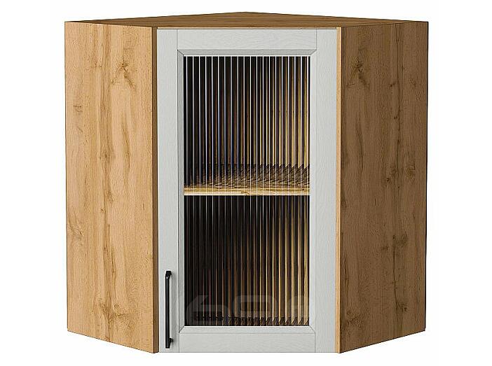 Шкаф верхний угловой остекленный Сканди Grey Silkwood/Дуб Вотан 716*600*600