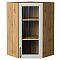 Шкаф верхний угловой остекленный Сканди Grey Silkwood/Дуб Вотан 920*600*600
