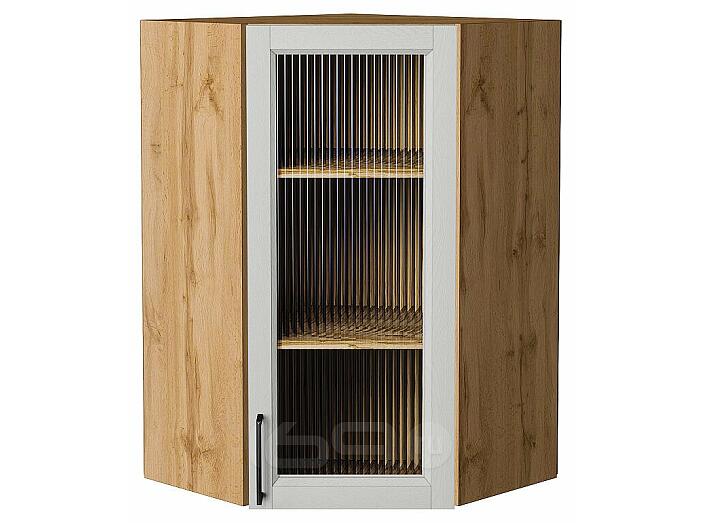 Шкаф верхний угловой остекленный Сканди Grey Silkwood/Дуб Вотан 920*600*600