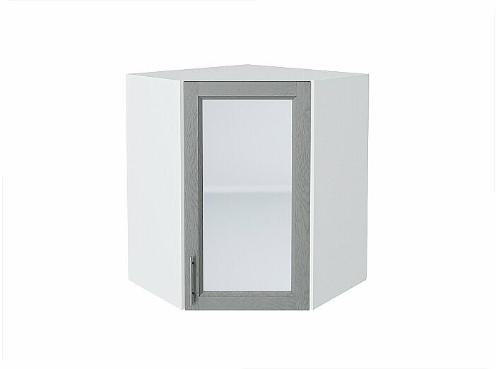Шкаф верхний угловой остекленный Сканди Grey Softwood Белый 716*600*600