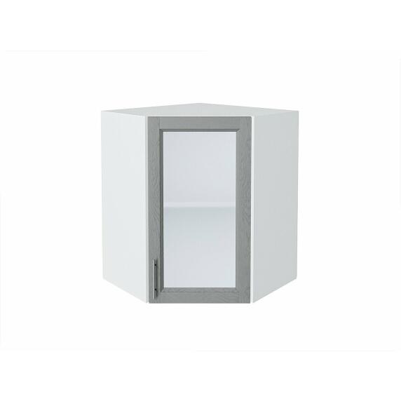 Шкаф верхний угловой остекленный Сканди Grey Softwood Белый 716*600*600