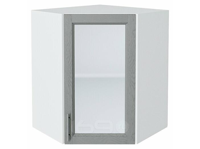 Шкаф верхний угловой остекленный Сканди Grey Softwood Белый 716*600*600
