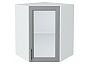 Шкаф верхний угловой остекленный Сканди Grey Softwood Белый 716*600*600