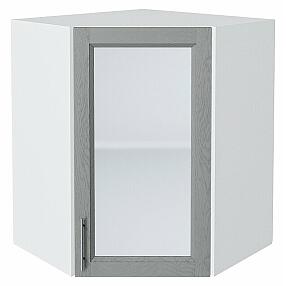 Шкаф верхний угловой остекленный Сканди Grey Softwood Белый 716*600*600