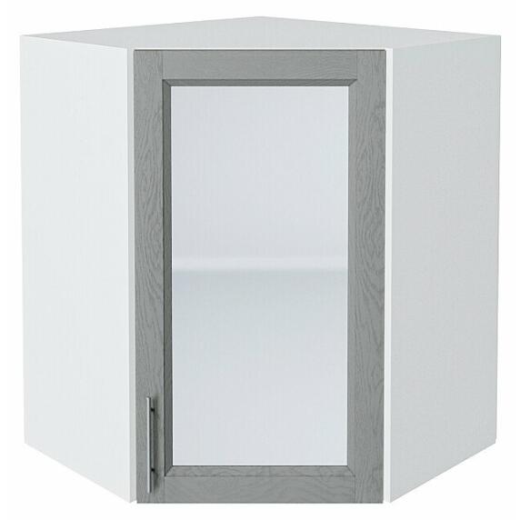 Шкаф верхний угловой остекленный Сканди Grey Softwood Белый 716*600*600