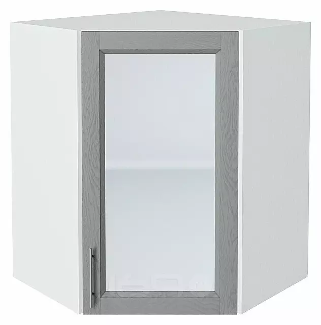 Шкаф верхний угловой остекленный Сканди Grey Softwood Белый 716*600*600