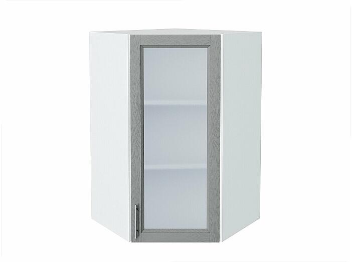 Шкаф верхний угловой остекленный Сканди Grey Softwood Белый 920*600*600