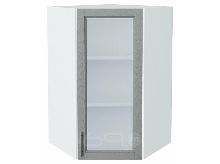 Шкаф верхний угловой остекленный Сканди Grey Softwood Белый 920*600*600