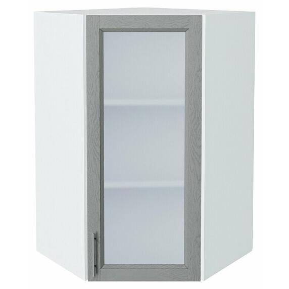 Шкаф верхний угловой остекленный Сканди Grey Softwood Белый 920*600*600