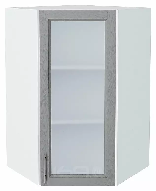 Шкаф верхний угловой остекленный Сканди Grey Softwood Белый 920*600*600