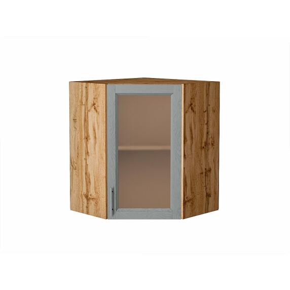 Шкаф верхний угловой остекленный Сканди Grey Softwood Дуб Вотан 716*600*600