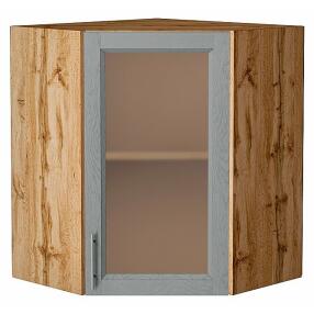Шкаф верхний угловой остекленный Сканди Grey Softwood Дуб Вотан 716*600*600