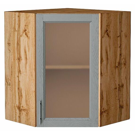 Шкаф верхний угловой остекленный Сканди Grey Softwood Дуб Вотан 716*600*600