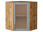 Шкаф верхний угловой остекленный Сканди Grey Softwood Дуб Вотан 716*600*600