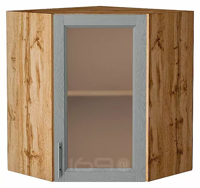 Шкаф верхний угловой остекленный Сканди Grey Softwood Дуб Вотан 716*600*600