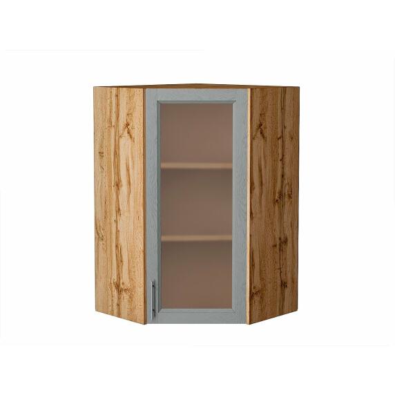 Шкаф верхний угловой остекленный Сканди Grey Softwood Дуб Вотан 920*600*600