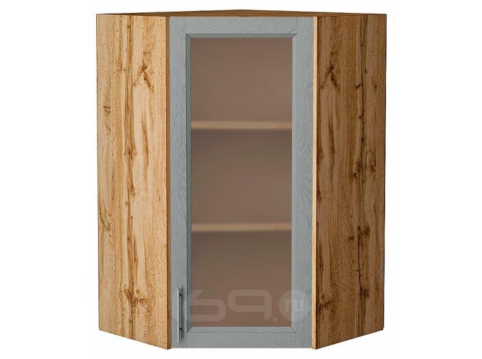 Шкаф верхний угловой остекленный Сканди Grey Softwood Дуб Вотан 920*600*600