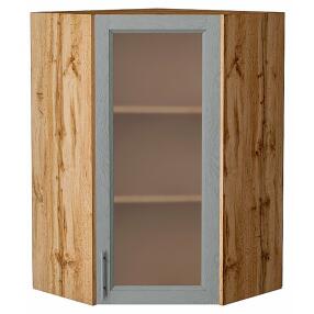 Шкаф верхний угловой остекленный Сканди Grey Softwood Дуб Вотан 920*600*600