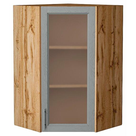 Шкаф верхний угловой остекленный Сканди Grey Softwood Дуб Вотан 920*600*600