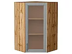 Шкаф верхний угловой остекленный Сканди Grey Softwood Дуб Вотан 920*600*600