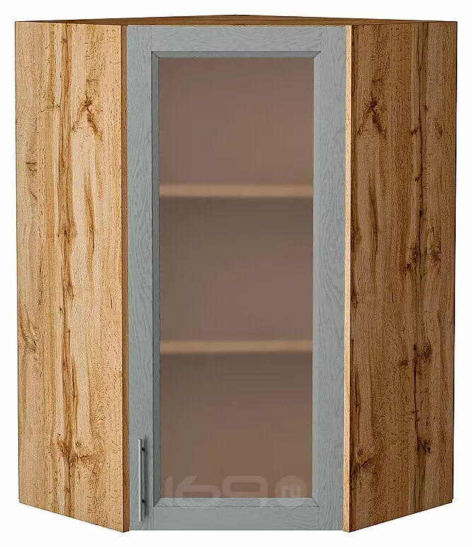 Шкаф верхний угловой остекленный Сканди Grey Softwood Дуб Вотан 920*600*600