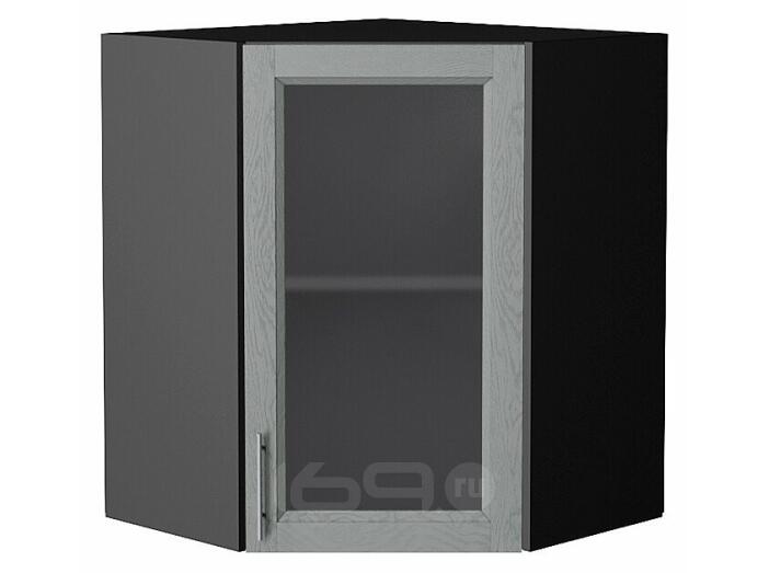Шкаф верхний угловой остекленный Сканди Grey Softwood Graphite 716*600*600