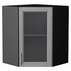 Шкаф верхний угловой остекленный Сканди Grey Softwood Graphite 716*600*600