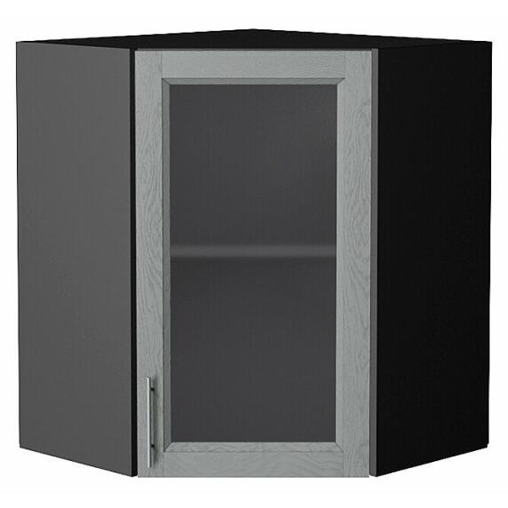 Шкаф верхний угловой остекленный Сканди Grey Softwood Graphite 716*600*600