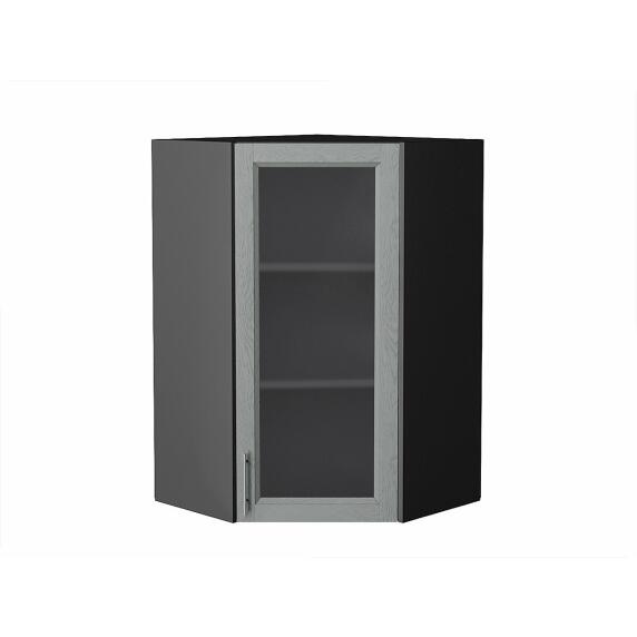 Шкаф верхний угловой остекленный Сканди Grey Softwood Graphite 920*600*600