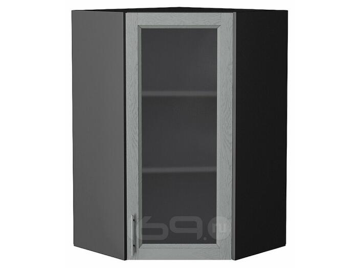 Шкаф верхний угловой остекленный Сканди Grey Softwood Graphite 920*600*600