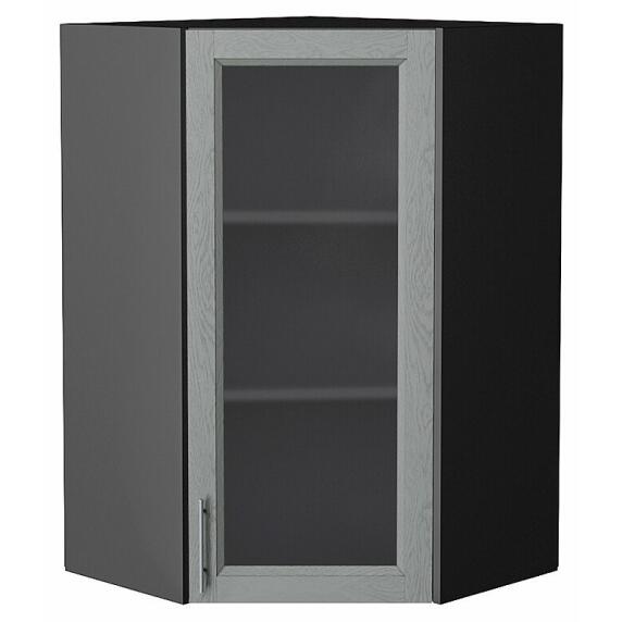 Шкаф верхний угловой остекленный Сканди Grey Softwood Graphite 920*600*600