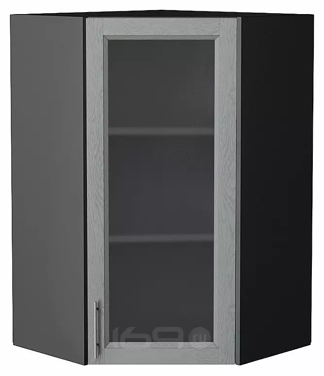 Шкаф верхний угловой остекленный Сканди Grey Softwood Graphite 920*600*600