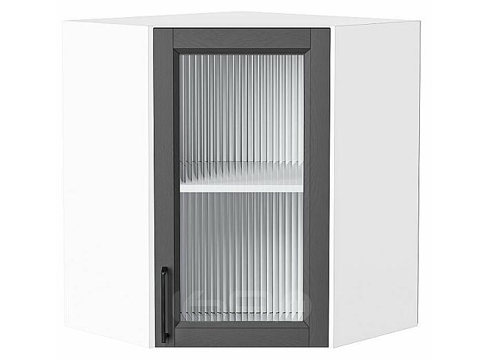 Шкаф верхний угловой остекленный Сканди Stormy Silkwood/Белый 716*600*600