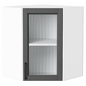 Шкаф верхний угловой остекленный Сканди Stormy Silkwood/Белый 716*600*600