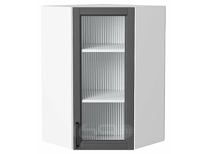 Шкаф верхний угловой остекленный Сканди Stormy Silkwood/Белый 920*600*600