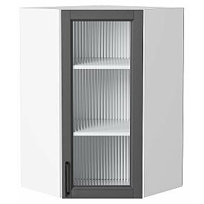 Шкаф верхний угловой остекленный Сканди Stormy Silkwood/Белый 920*600*600