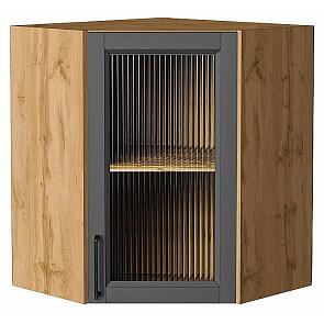 Шкаф верхний угловой остекленный Сканди Stormy Silkwood/Дуб Вотан 716*600*600