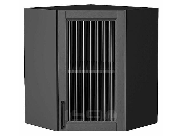 Шкаф верхний угловой остекленный Сканди Stormy Silkwood/Graphite 716*600*600