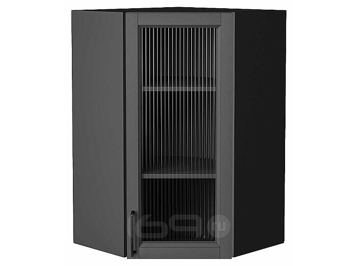 Шкаф верхний угловой остекленный Сканди Stormy Silkwood/Graphite 920*600*600