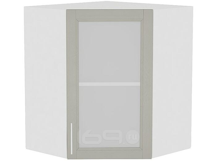 Шкаф верхний угловой остекленный Сканди ВУ 590 Grey Softwood-Белый