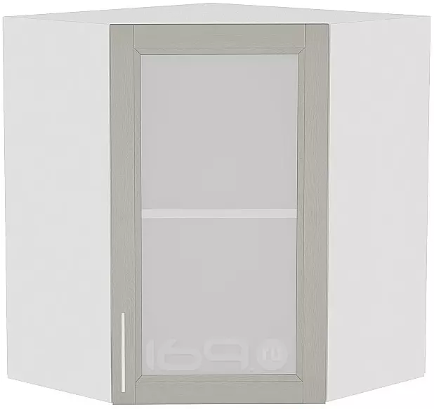 Шкаф верхний угловой остекленный Сканди ВУ 590 Grey Softwood-Белый